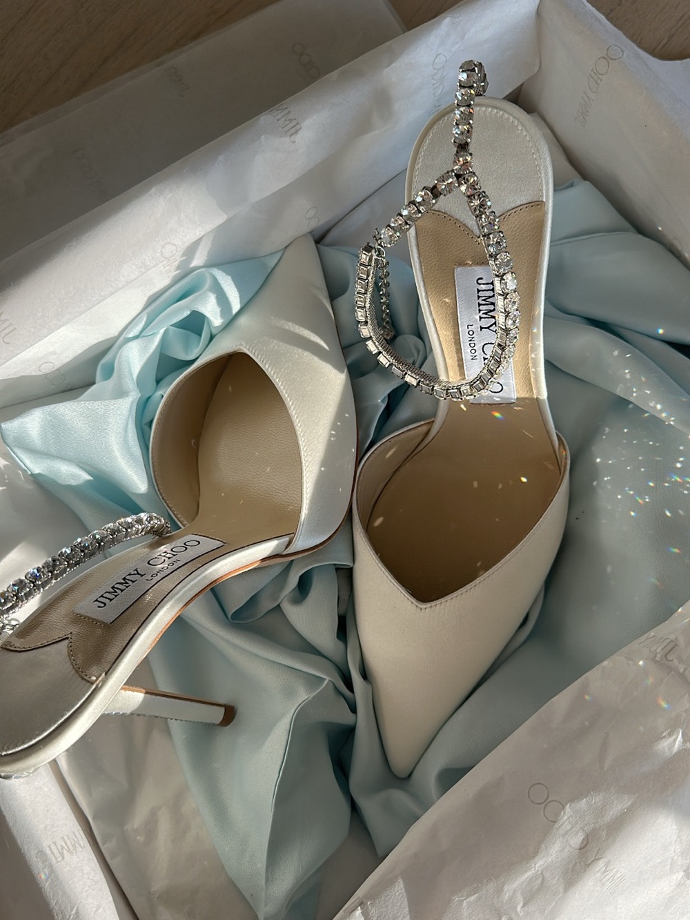 Jimmy Choo Wedding Heels Saeda 100 Ivory Crystal-Ankle Pointed Toe Stiletto Heel - Picture 3 of 4